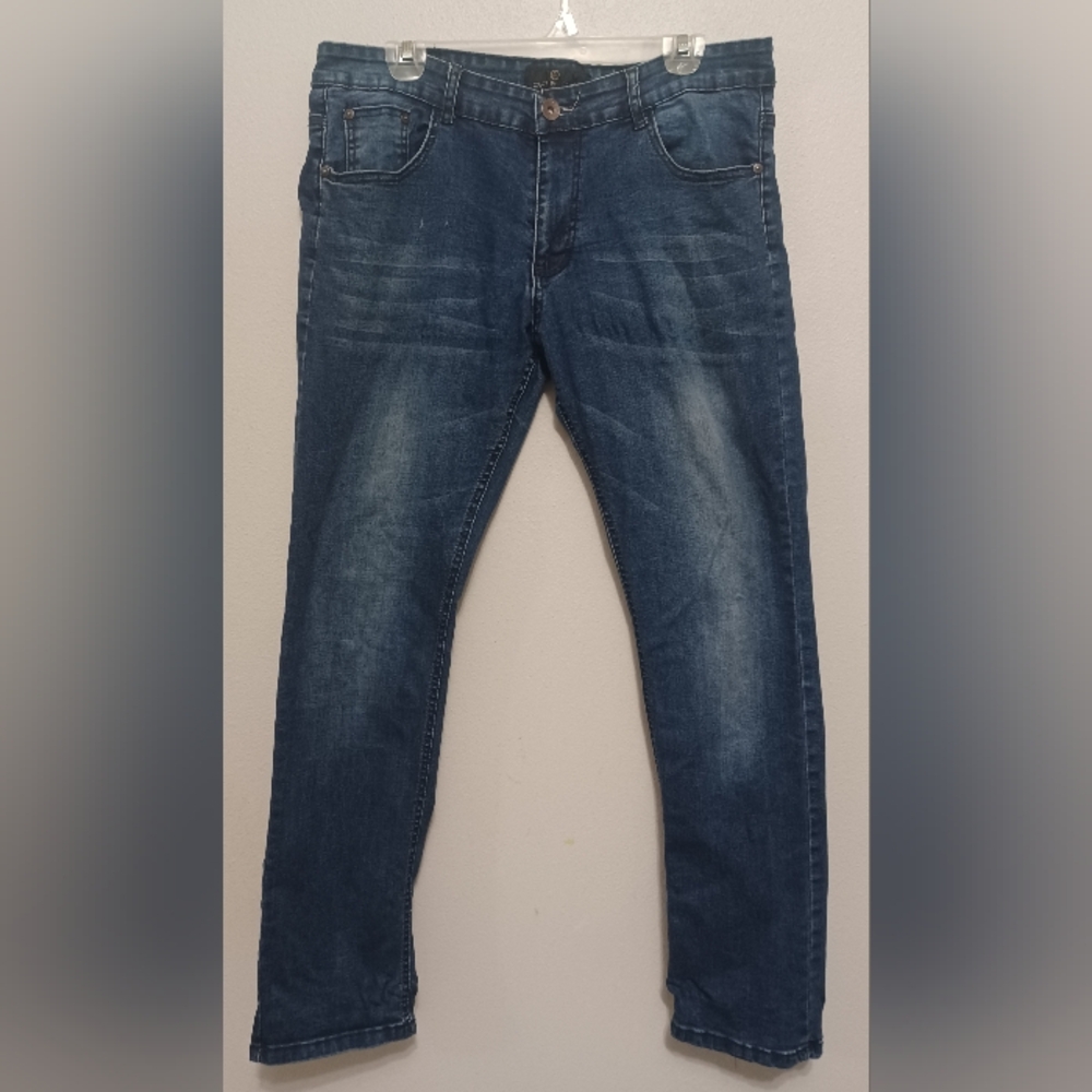 Cut & Sew Jeans Intelligence Men's Dark Blue Acid Wash Jeans Denim 36x32